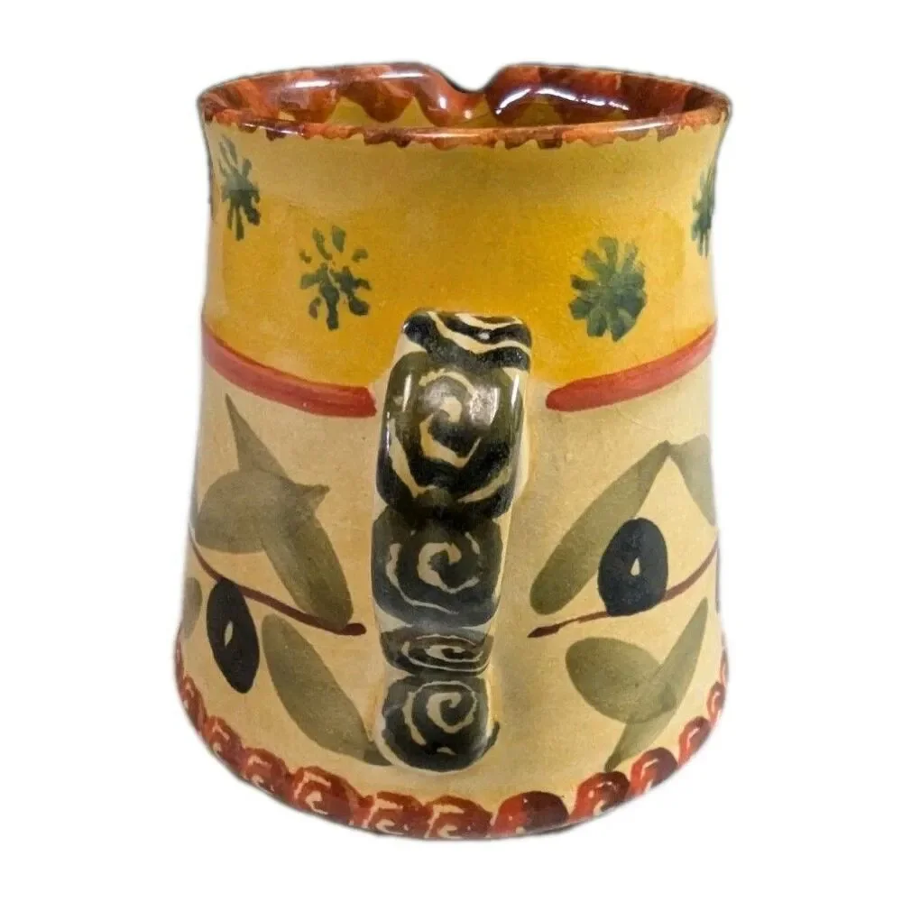 Vintage Italica Ars Italy Hand Painted Pottery Creamer Pitcher Olive Branch 4